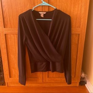 H&M Black Chiffon Long-Sleeve Wrap Blouse - Size XS